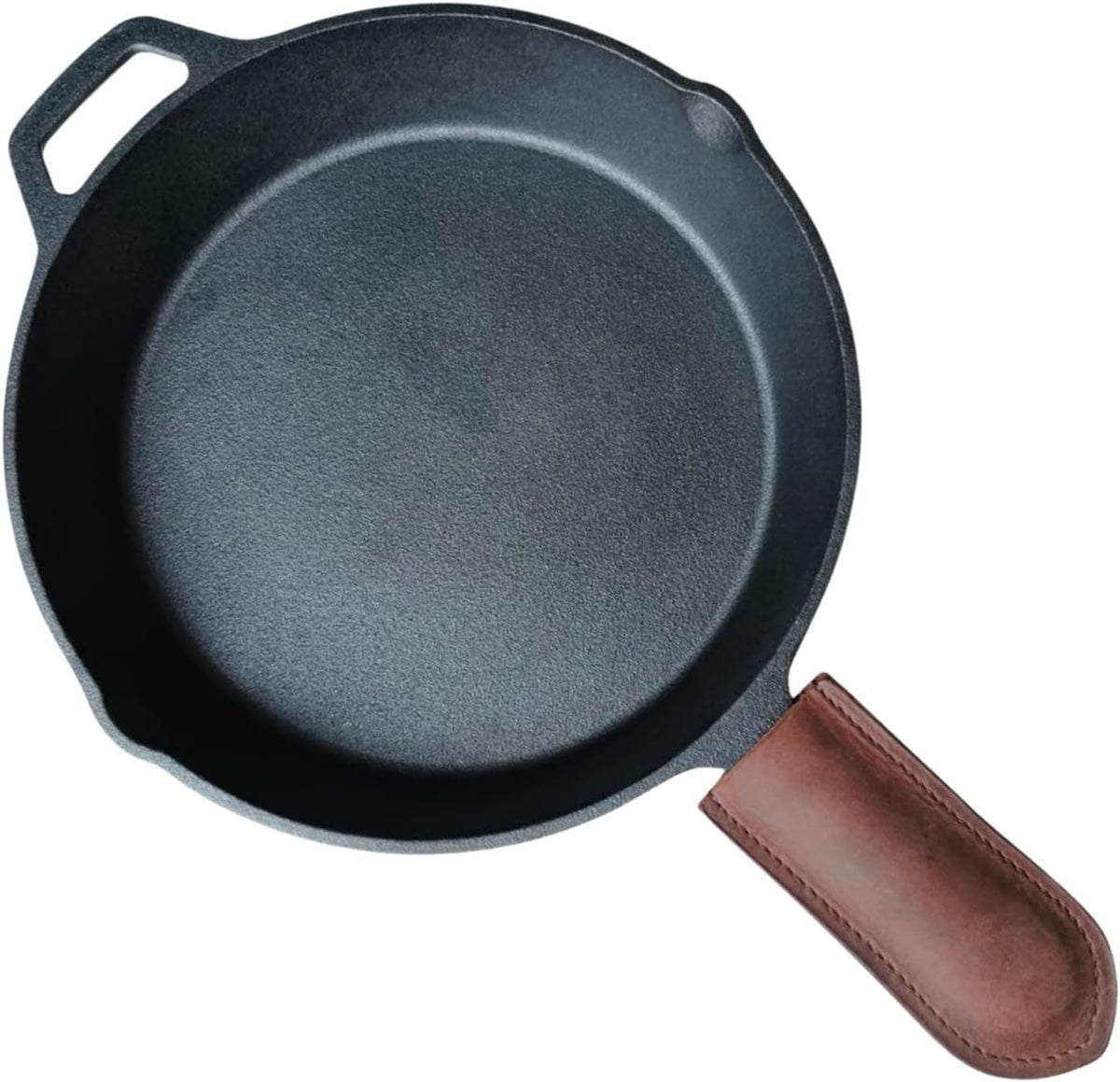 Leather Cast Iron Skillet Handle Cover, Heat Resistant Pan Grip Sleeve for Frying Pans, Dutch Oven & Griddles, Safe Non-Slip Cooking Handle Protector, Brown (Handle Cover Curve)