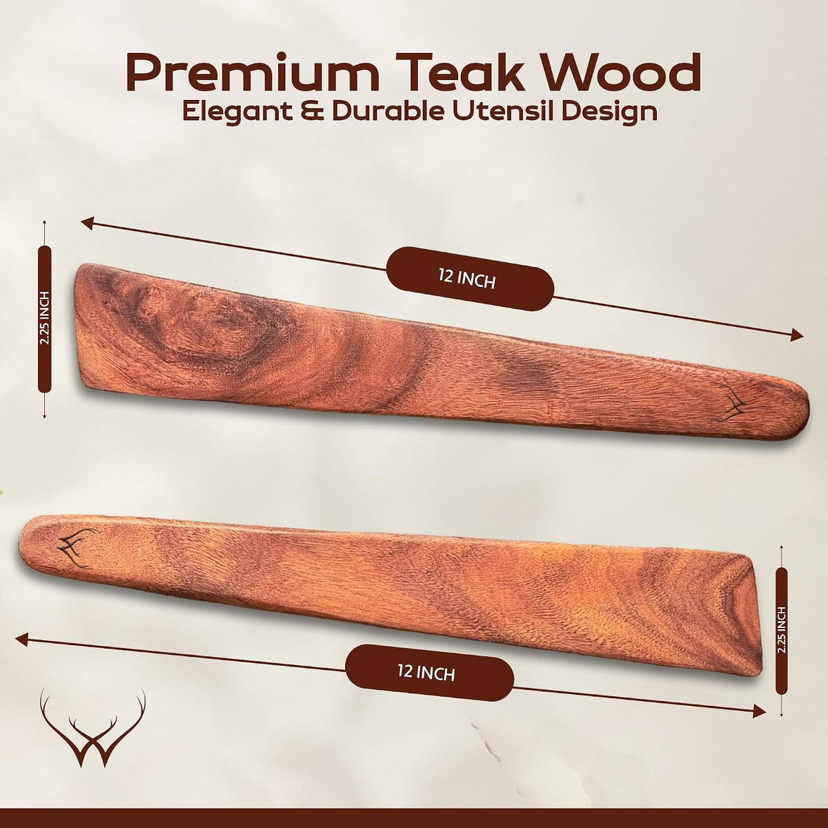 2PCS Wooden Spatula for Cooking – Premium Teak Wood Turner & Scraper Set for Cast Iron & Nonstick Cookware, Flat Egg & Pancake Flipper, Durable Heat-Resistant Kitchen Utensils