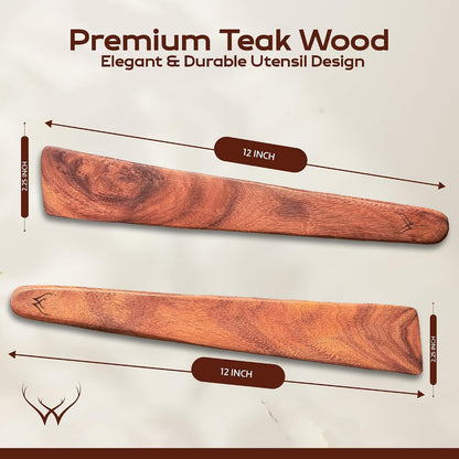 2PCS Wooden Spatula for Cooking – Premium Teak Wood Turner & Scraper Set for Cast Iron & Nonstick Cookware, Flat Egg & Pancake Flipper, Durable Heat-Resistant Kitchen Utensils
