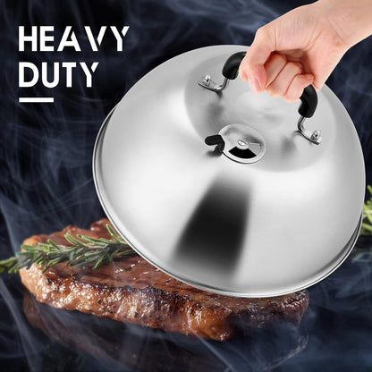 HaSteeL Cheese Melting Dome Set of 2, 12 Inch Round Basting Cover Metal Steam Cover, Stainless Steel Griddle Accessories for Flat Top Grill/Outdoor BBQ/Kitchen Cooking