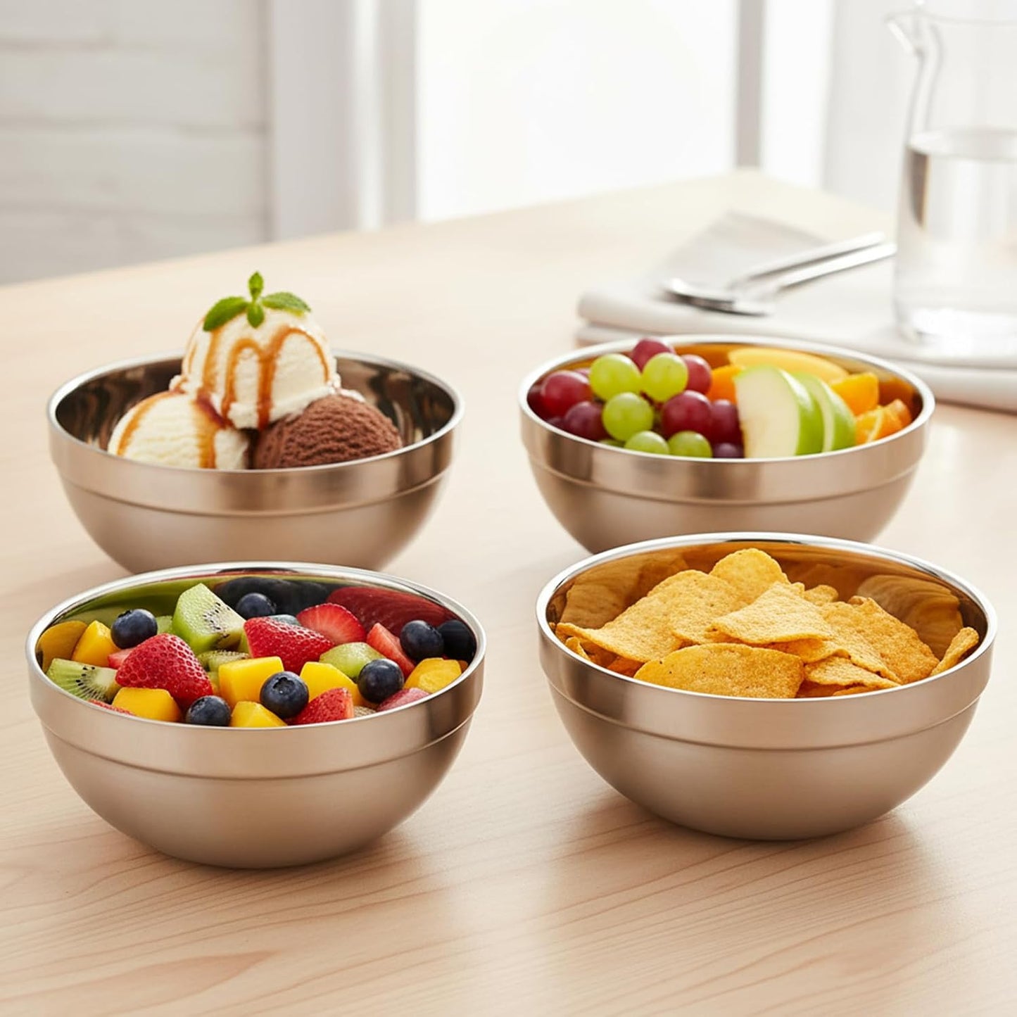 10 Pack Stainless Steel Bowls, 5 Inch Snacks Bowl 15 Oz Soup Bowl Double Walled Insulated Metal Serving Dishes for Sauces, Rice, Noodle, Ice Cream