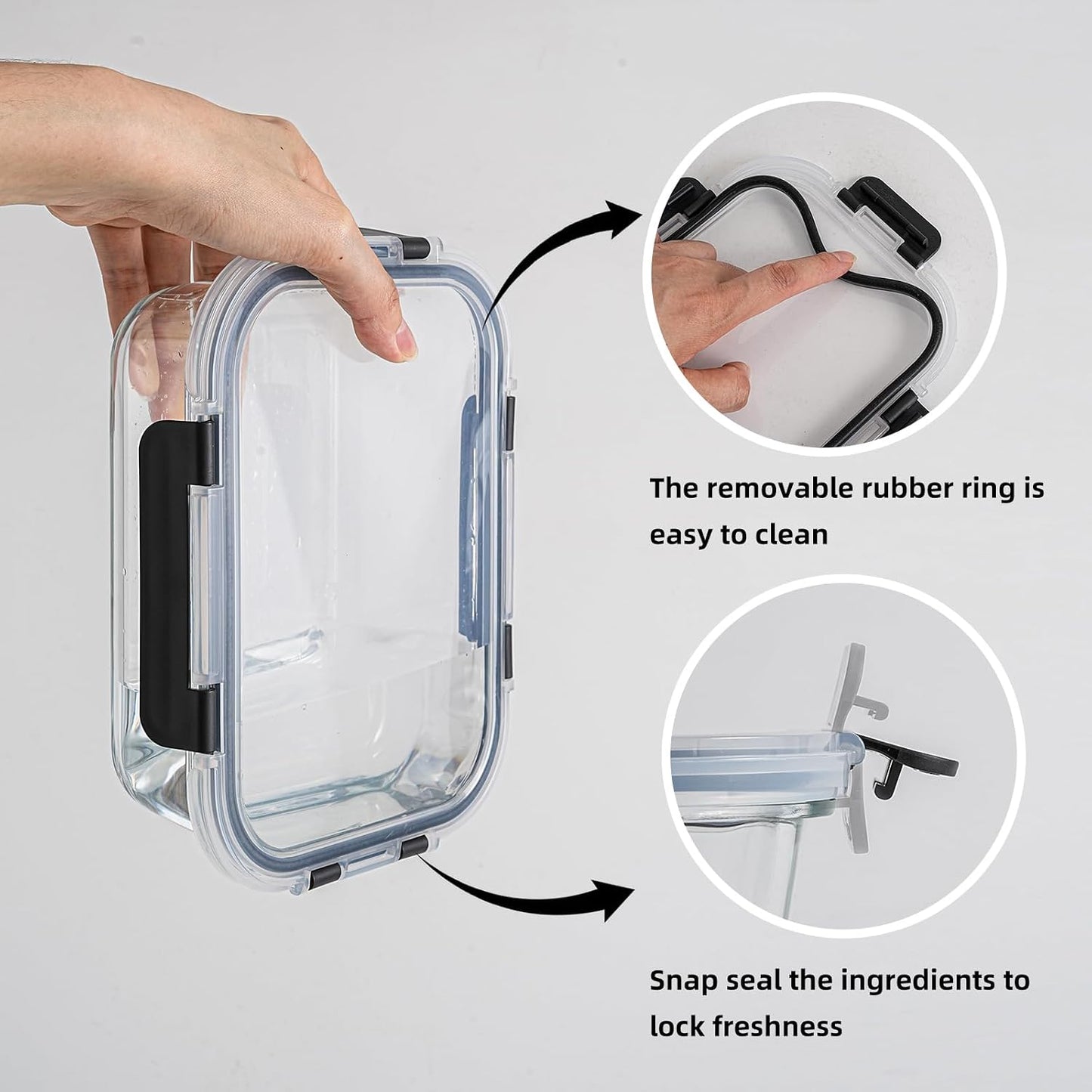 Glass Food Storage Containers with Airtight Locking Lids, 4-Piece Set, Nesting Design