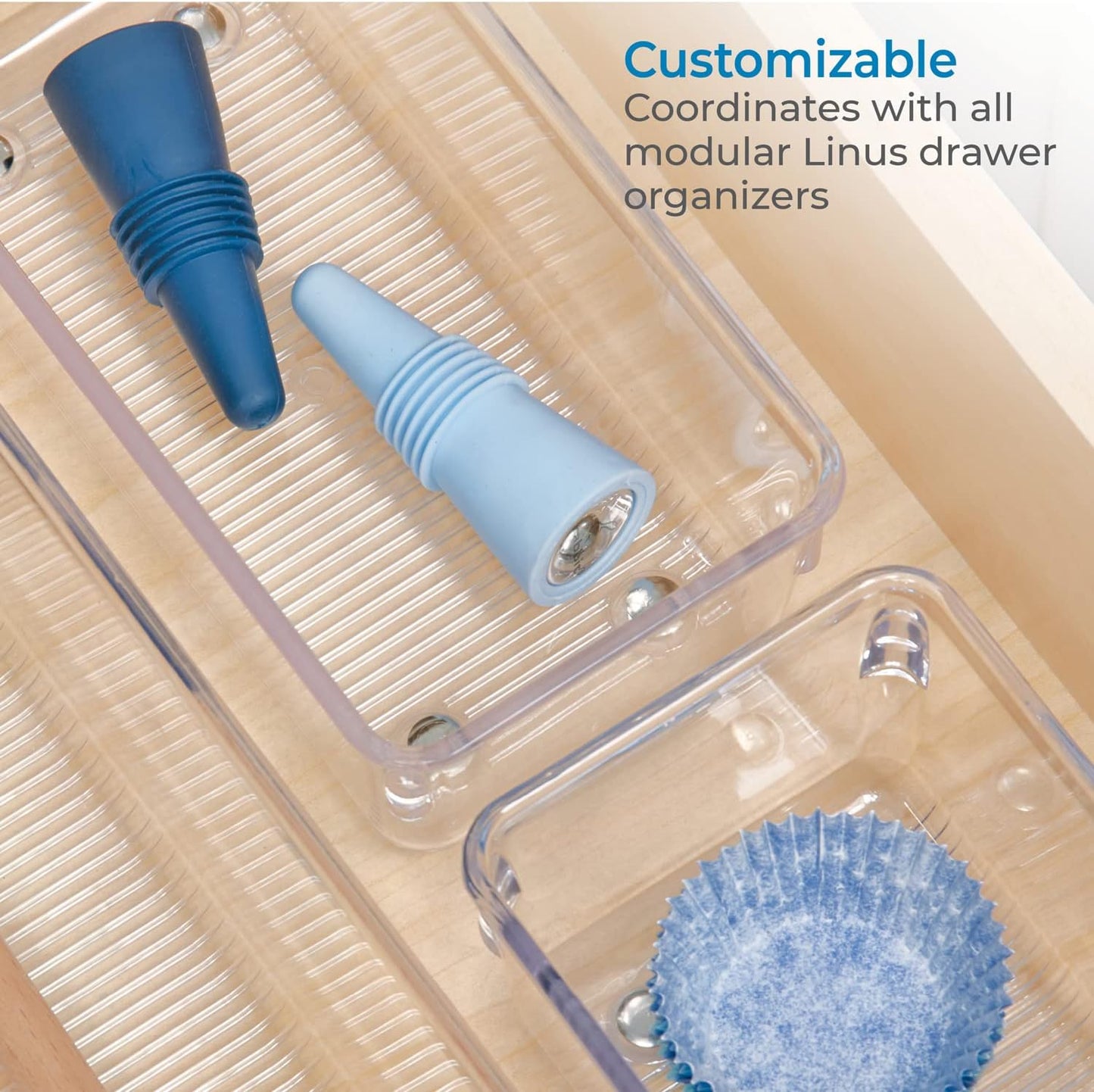 iDesign Plastic Drawer Organizer for Kitchen, Bathroom, and Desk Drawers, Set of 2, Clear