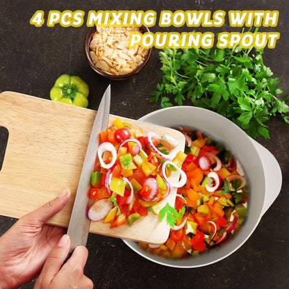 BoxedHome Nesting Plastic Mixing Bowl Set With Pour Spout, Microwave and Dishwasher Safe, BPA free Non-Slip Base, Set of 4 Size 1.7, 2.5, 3.5 and 4.5qt, Great for Prepping, Baking, Cooking (Dark Blue)