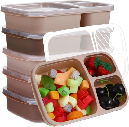 Honeydak 5 Pack Snack Containers 3 Compartment Bento Snack Boxes Divided Meal Prep Containers with Lids Reusable Adults Lunch Food Storage Box for School Work Travel(Elderberry)