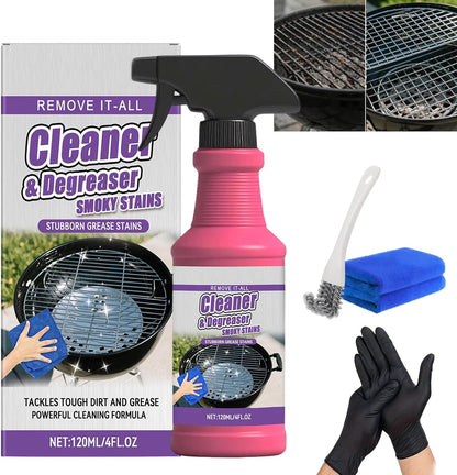 Fast-Acting Heavy-Duty Grill Degreaser Spray, 120ml BBQ Grill and Grate Cleaner Spray with Gloves, All Purpose Oven Degreaser Cleaner for Barbecue Grills, Smoky Stains and Stubborn Grease (2PCS)