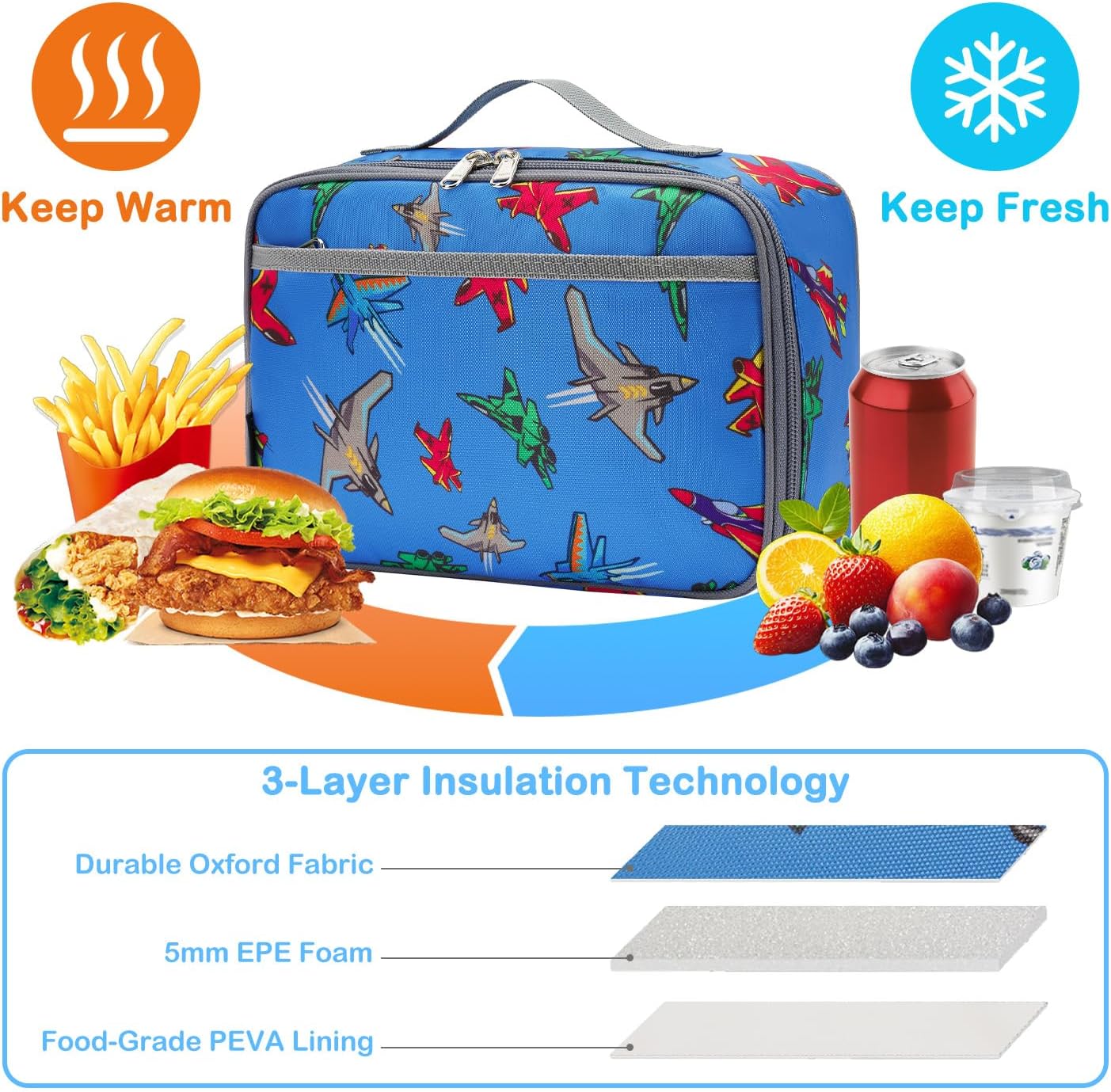 FlowFly Kids Lunch box Insulated Soft Bag Mini Cooler Back to School Thermal Meal Tote Kit for Girls, Boys, Astronaut - Colors A