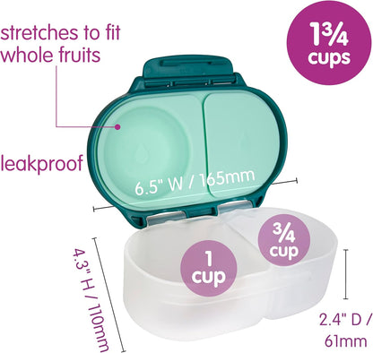 b.box Snack Box 2-Pack - Leak Proof Mini Bento Box for Kids & Toddlers, 2 Compartment Snack Containers for Kids, Dishwasher Safe, BPA-Free, PFAS-Free, Ages 4mo+, 1 3/4 Cup Each (Strawberry + Lilac)