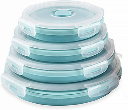 CARTINTS Silicone Collapsible Food Storage Containers-Prep/Storage Bowls with Lids - Set of 3 Square Silicone Lunch Containers - Microwave, Dishwasher and Freezer Safe (blue)