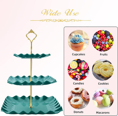 DAFURIET Dessert Cupcake Stand, 3 Tier Cup Cake Holder Tower for Tea Party/Birthday/Wedding, Plastic Tiered Serving Tray with Metal Rod, White