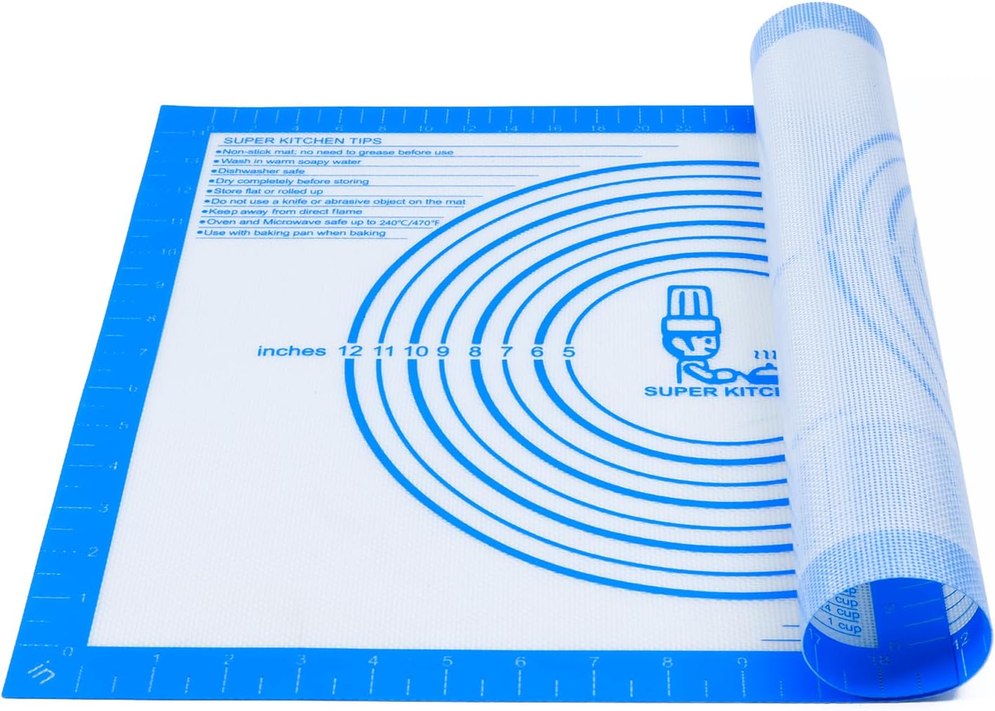 Nonstick Silicone Pastry Mat Extra Large with Measurements 28''By 20'' for Silicone Baking Mat, Counter, Dough Rolling,Fondant/Pie Crust By Folksy Super Kitchen (20×28, Blue)