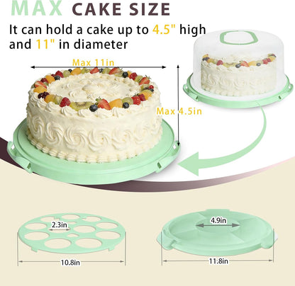 Plastic Cake Carrier with Lid and Handle, Multipurpose Cake Stand Holder Container for 11 in Cake, Round Cupcake Storage Box Serving Tray with Cover for Bundt Dessert Pie Pizza Eggs Fruit White