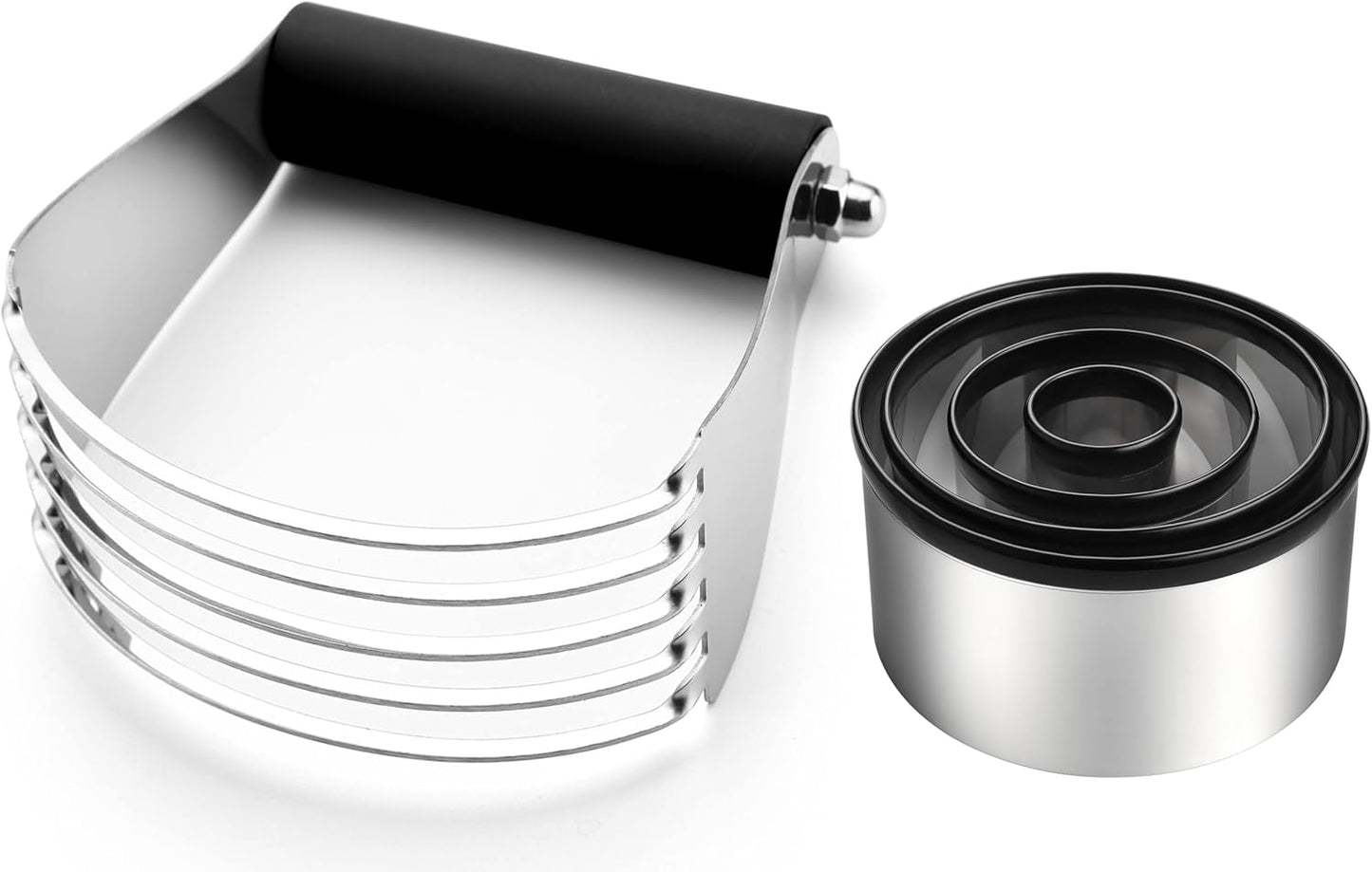 Spring Chef Dough Bench Scraper for Baking with Markings - Stainless Steel Kitchen Dough Cutter Tool with Bowl Pastry Scraper for Pizza, Bread, Pastries - Bench Knife - Dishwasher Safe - Black