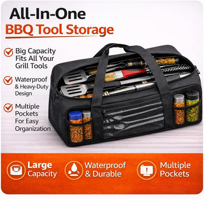 Vexillum Portable Grill Tool Storage Bag – Large BBQ Utensil Organizer for Grilling & Camping, Waterproof & Stain-Resistant Fabric with Pockets, Barbecue Accessories Case Container (22"x6.5"x7.2")