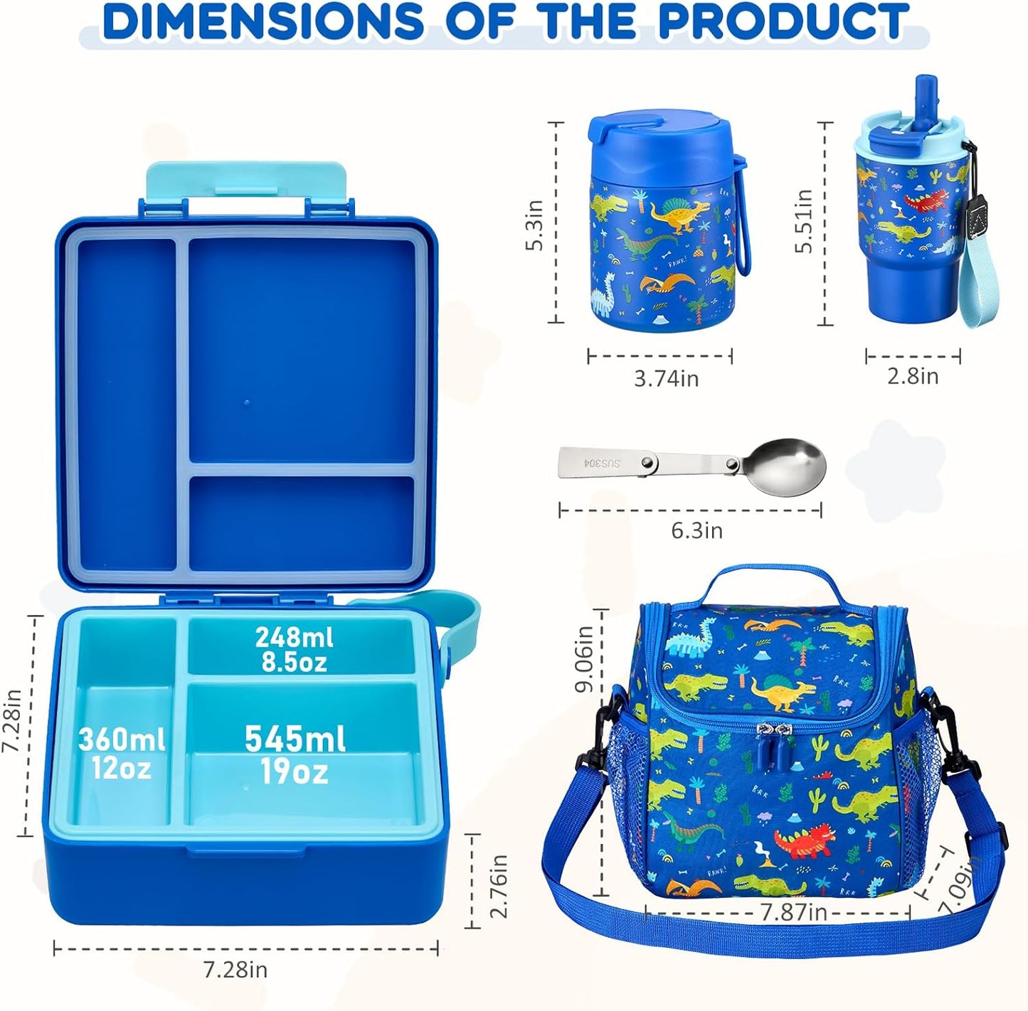 Pawtong Lunch Box Set with Bento Box Container, 17OZ Stainless Steel Food Soup Thermo, Kids Water Bottle & Portable Insulated Lunch Bag, Leakproof, Hot/Cold Retention for School, Travel (Purple-Horse)
