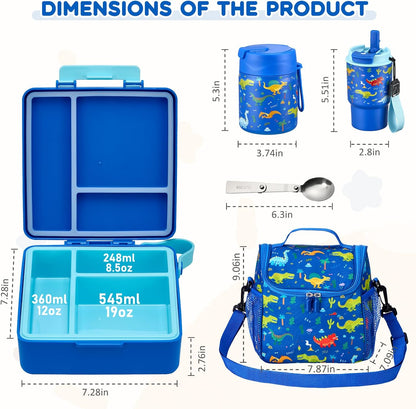 Pawtong Lunch Box Set with Bento Box Container, 17OZ Stainless Steel Food Soup Thermo, Kids Water Bottle & Portable Insulated Lunch Bag, Leakproof, Hot/Cold Retention for School, Travel (Purple-Horse)