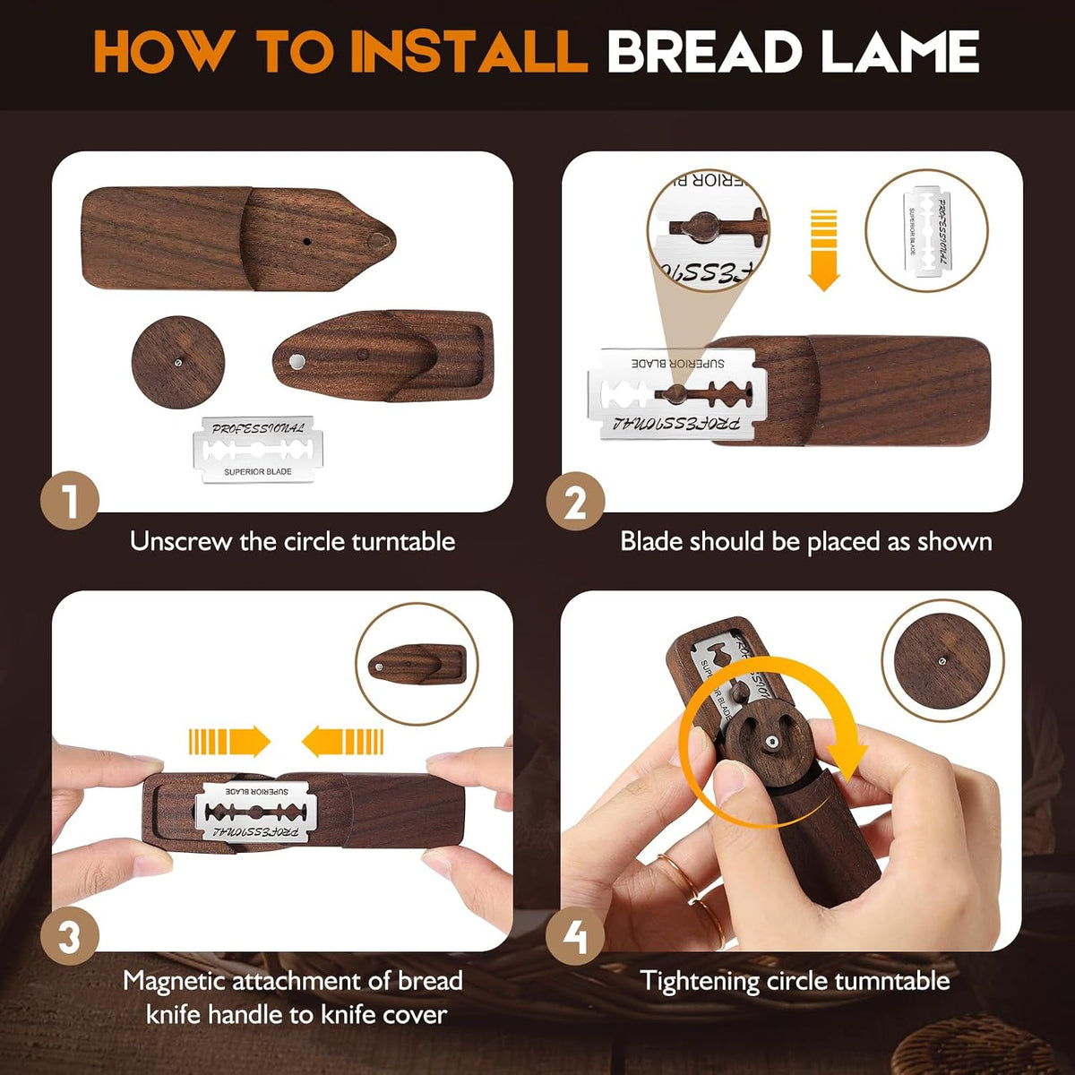 Upgraded UFO Bread Lame Dough Scoring Tool,Magnetic Sourdough Scoring Tool,Black Walnut Bread Lame Cutter Scoring Knife for Bread Baking Includes 5 Replaceable Razor Blades for Bread Baking