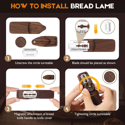 Upgraded UFO Bread Lame Dough Scoring Tool,Magnetic Sourdough Scoring Tool,Black Walnut Bread Lame Cutter Scoring Knife for Bread Baking Includes 5 Replaceable Razor Blades for Bread Baking