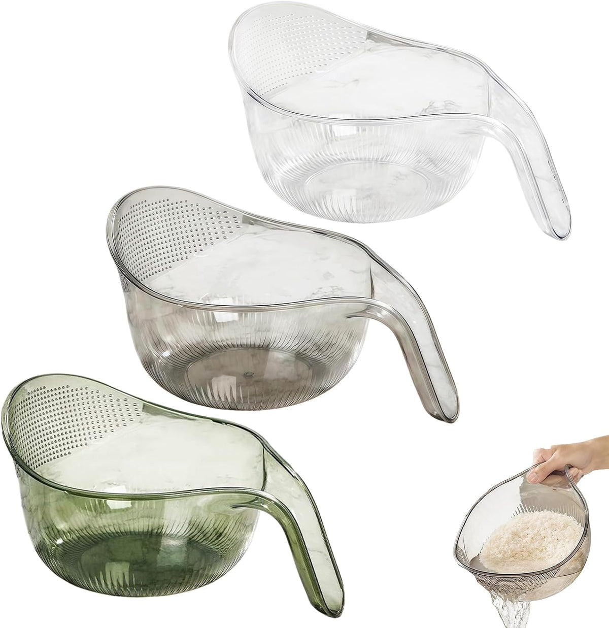 2027 New Aesthetic Multifunctional Rice Strainer with Handle (Gray+Green)