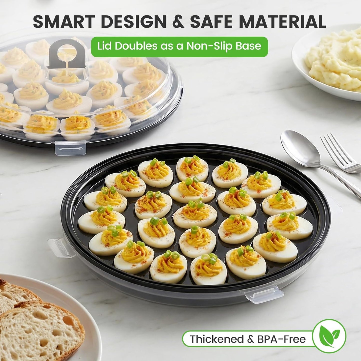 HANSGO Deviled Egg Containers with Lid, Deviled Egg Platter Carrier Holder Trays with 22 Slots for Holiday Party and Home Kitchen, Green