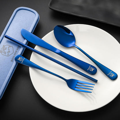 Boulder Bee | Travel Utensils Set | Reusable Camping Cutlery Set | Stainless Steel Flatware Set | Portable Silverware Set with Case | Includes Knife/Fork/Spoon/Straw/Cleaning Cloth/Case (Purple)