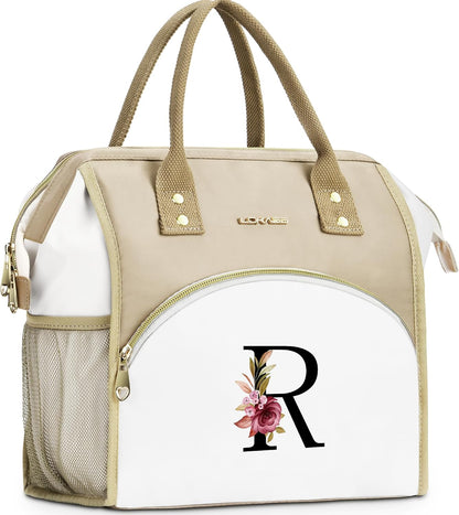 Initial Lunch Bag Women, Cooler Insulated Lunch Bag for Girls, Large Adult Leakproof Lunch Box for Picnic Work, Personalized Tote Bag, Birthday Gifts/Mothers Day Gifts, Letter K.