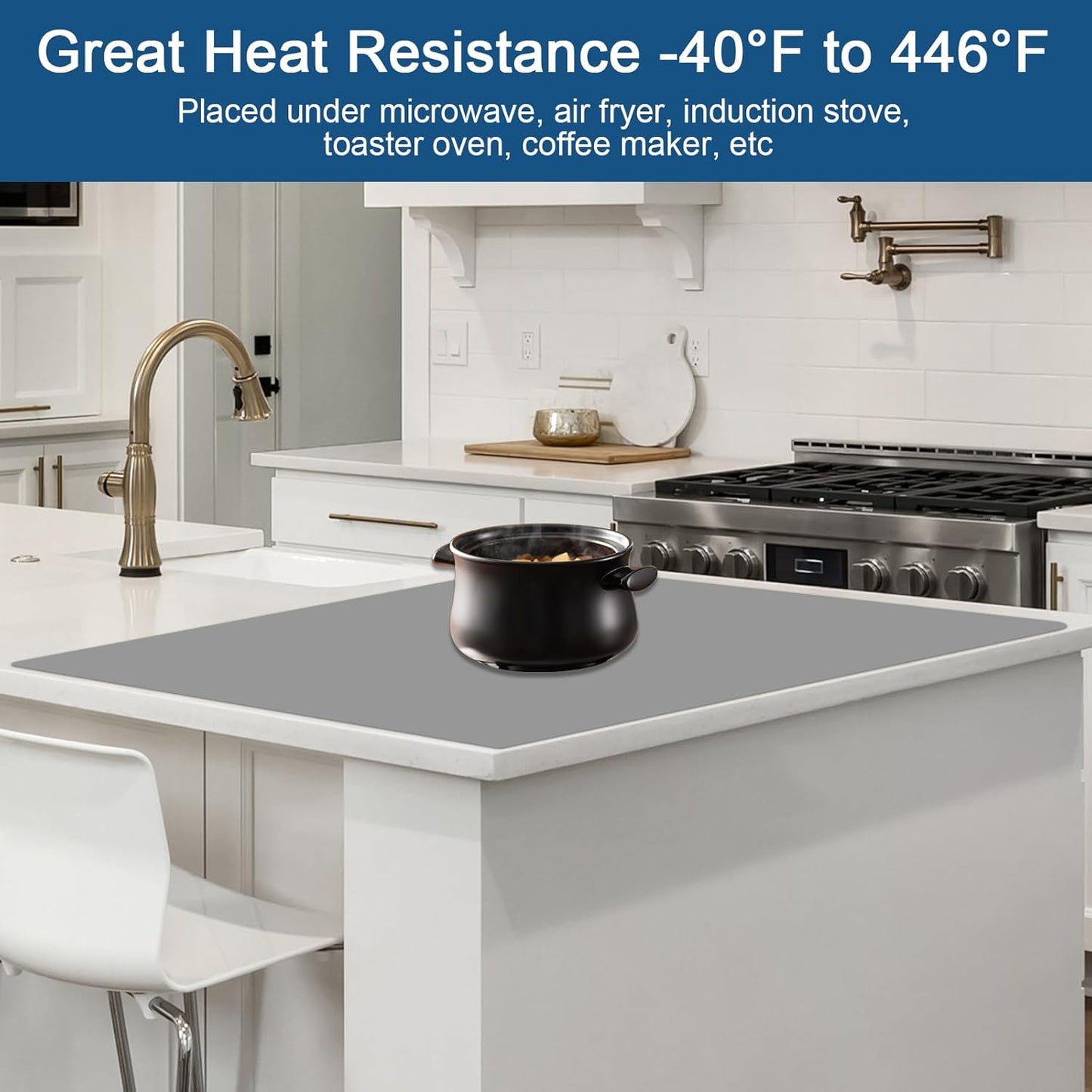 Super Large Silicone Mat, 120"x24" Silicone Mats for Kitchen Counter, Non-slip Heat Resistant Mat,Thicken Kitchen Counter Mat, Waterproof Countertop Protector for Craft (Black)