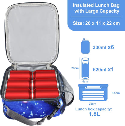 Insulated Lunch Bag, Leakproof Portable Lunch Box for Women Men Boys Girls, Large Capacity Cooler Bag with Handle and Bottle Pocket for Office School Camping Hiking Outdoor Beach Picnic (Black)