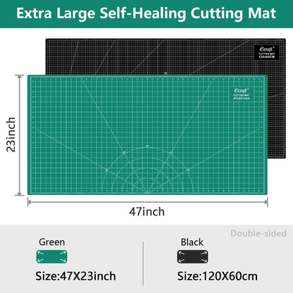 Ecraft 23"x47" Large Self Healing Non-Slip Cutting Mat, Double Sided 5-Ply Black Green Mat for Quilting, Sewing, Fabric, Crafts and Scrapbooking