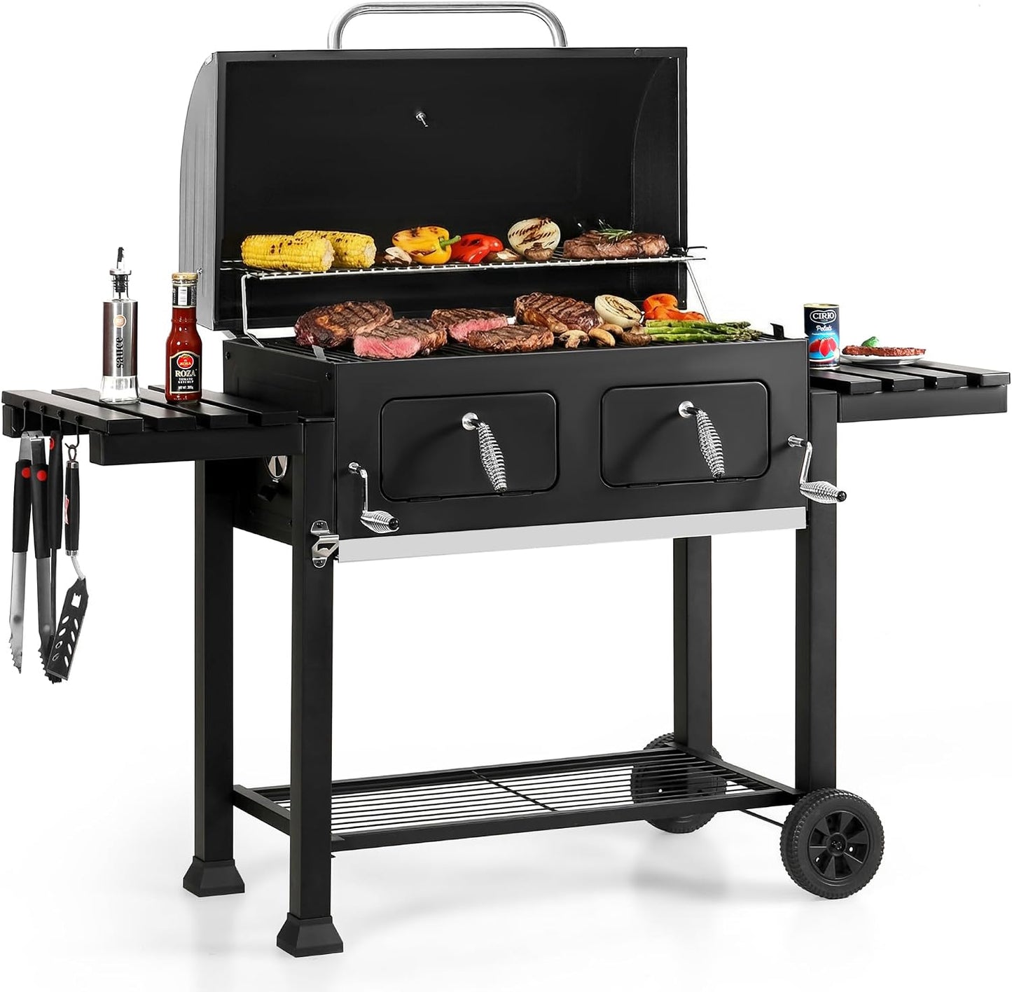 Sophia & William 18-Inch Vertical Charcoal Smokers BBQ Grills with Porcelain-Enameled Smoking Chamber & 2-Layer Smoking Shelves, Outdoor Smokers & Tabletop Grill Combo for Barbecue Camping(Black)