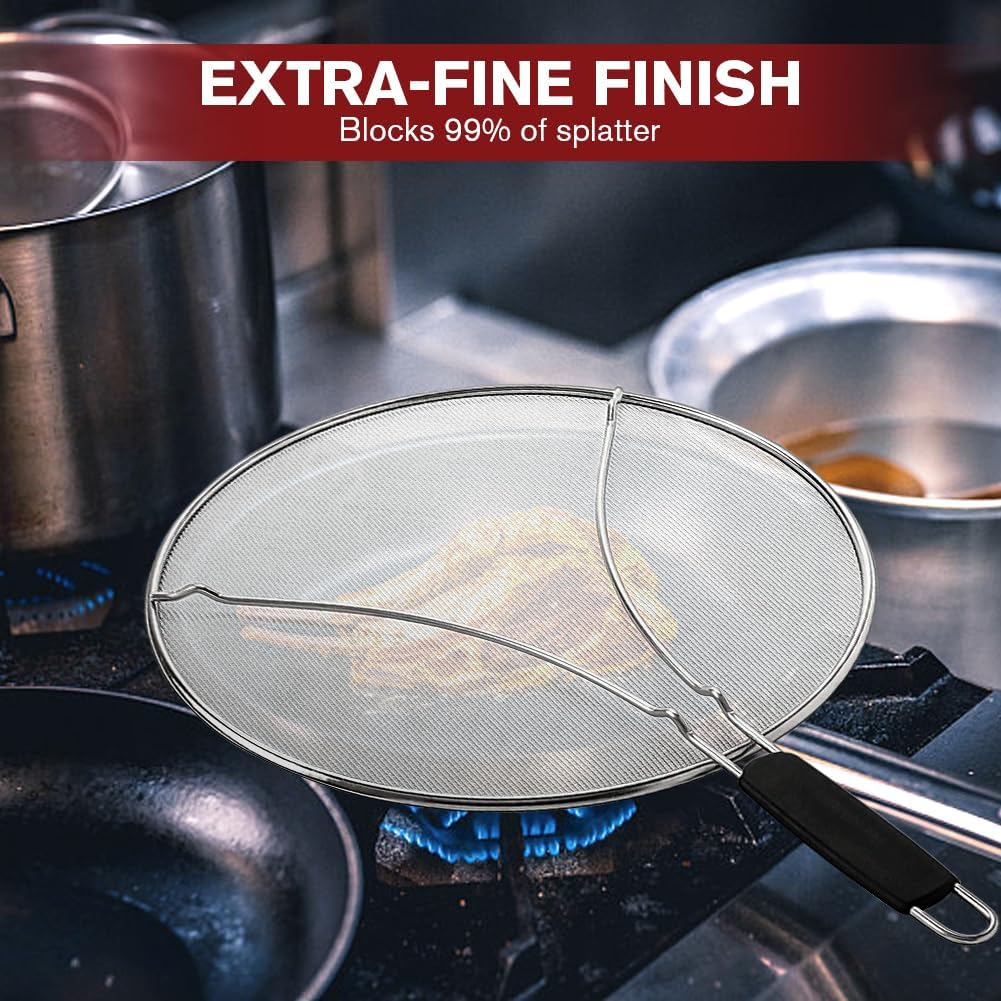 Splatter Screen for Frying Pan & Food Strainer,13 Inch Stainless Steel Grease Splatter Guard,Shield from Splashing Oil, Dishwasher Safe(Red)