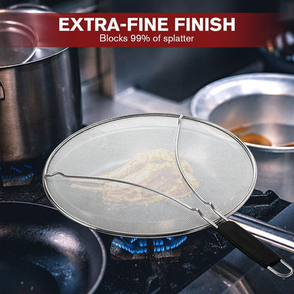Splatter Screen for Frying Pan & Food Strainer,13 Inch Stainless Steel Grease Splatter Guard,Shield from Splashing Oil, Dishwasher Safe(Red)