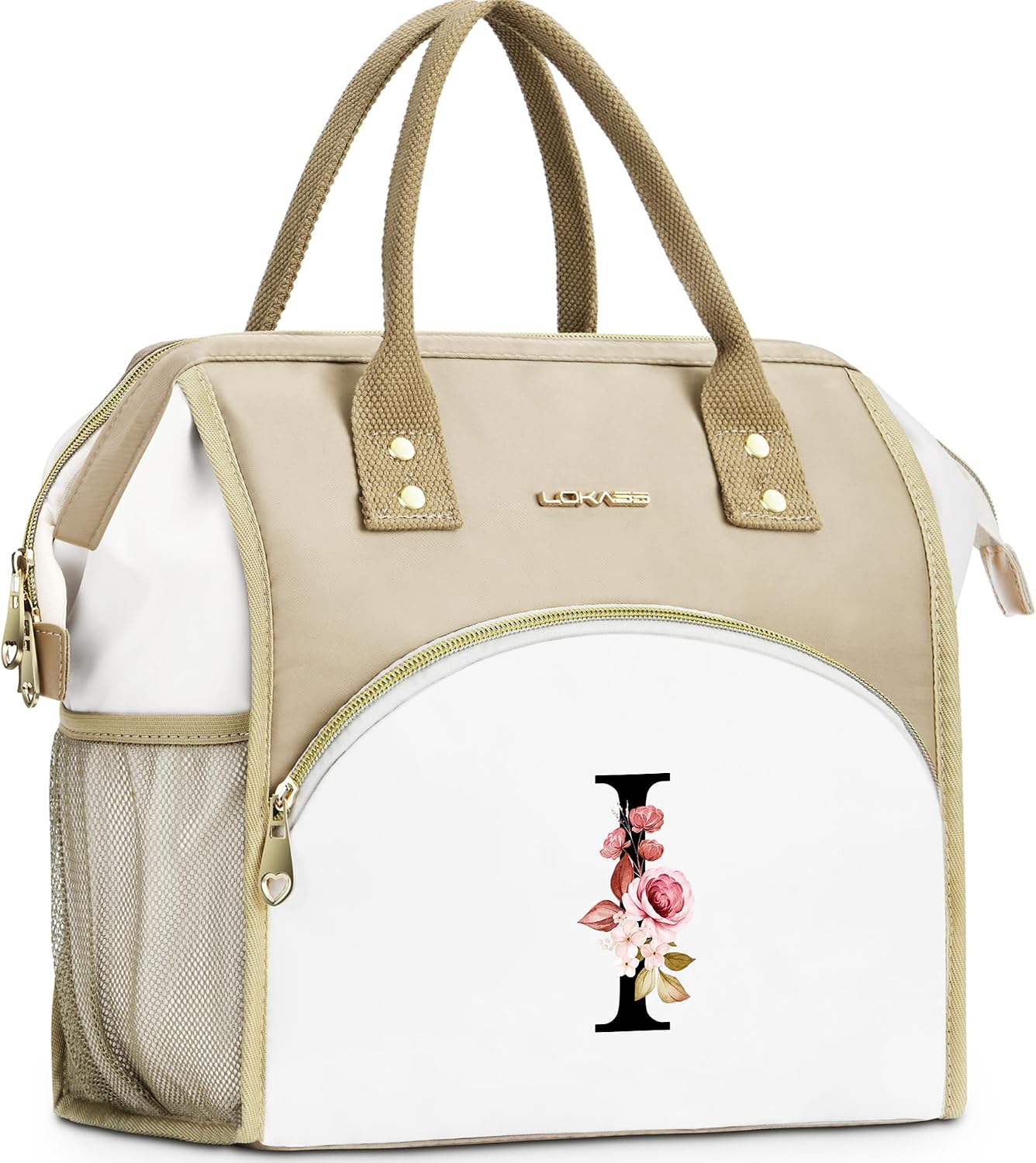 Initial Lunch Bag Women, Cooler Insulated Lunch Bag for Girls, Large Adult Leakproof Lunch Box for Picnic Work, Personalized Tote Bag, Birthday Gifts/Mothers Day Gifts, Letter K.
