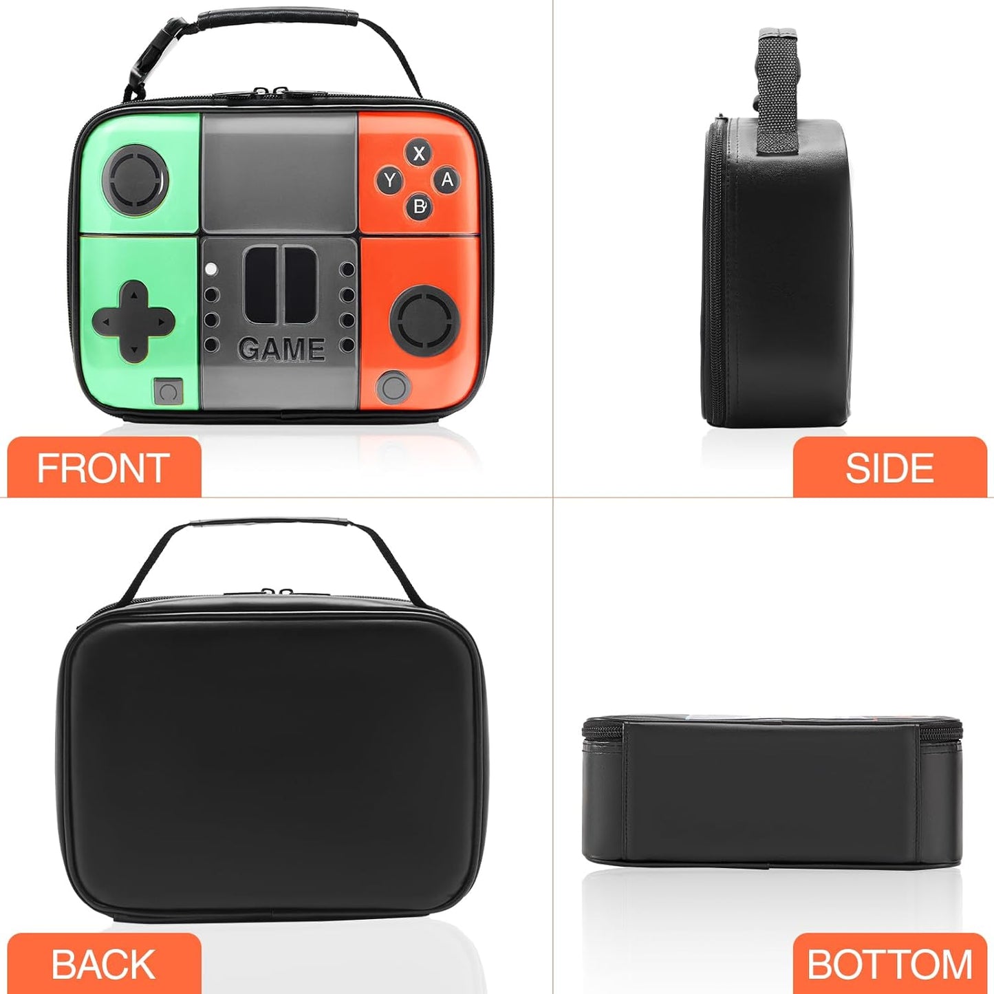 Kids Gamer Lunch Box for Boys, Game Console Insulated Lunch Bag, PU Leather Waterproof Lunchbox with Mesh Pocket, Durable Leakproof Lunch Tote Fits Bento Box for School
