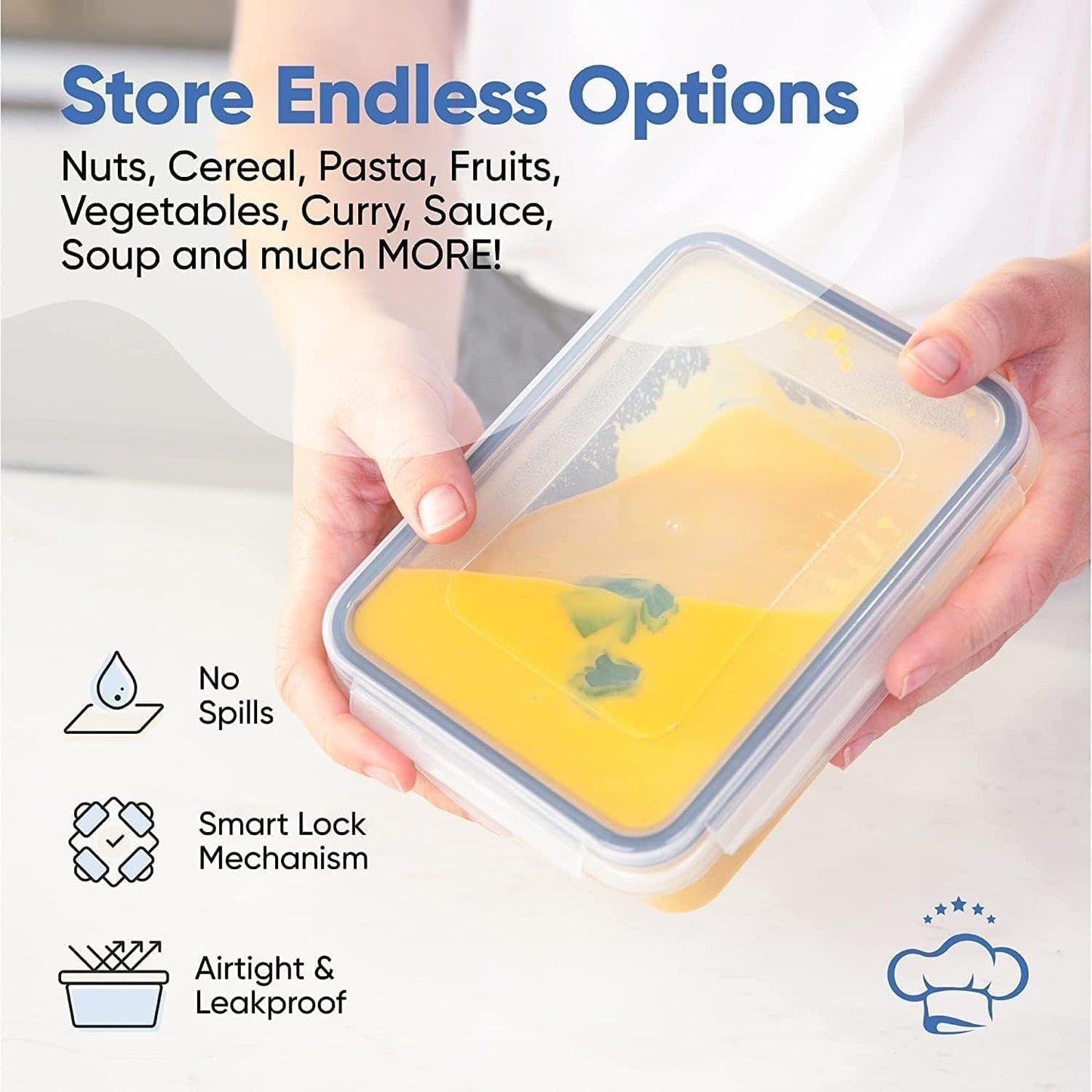 Chef's Path 28 Piece Airtight Food Storage Containers with Easy Snap Lids, 14 Containers and Lids, Stackable Kitchen and Pantry Canisters for Coffee, Meal Prep and Food Storage -Transparent