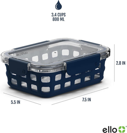 Ello Duraglass 3.4 Cup Meal Prep 10Pc,Set,Glass Food Storage Container with Silicone Sleeve and Airtight BPA-Free Plastic Lids,Dishwasher,Microwave & Freezer Safe,Evening Orchard,5 Count (Pack of 2)