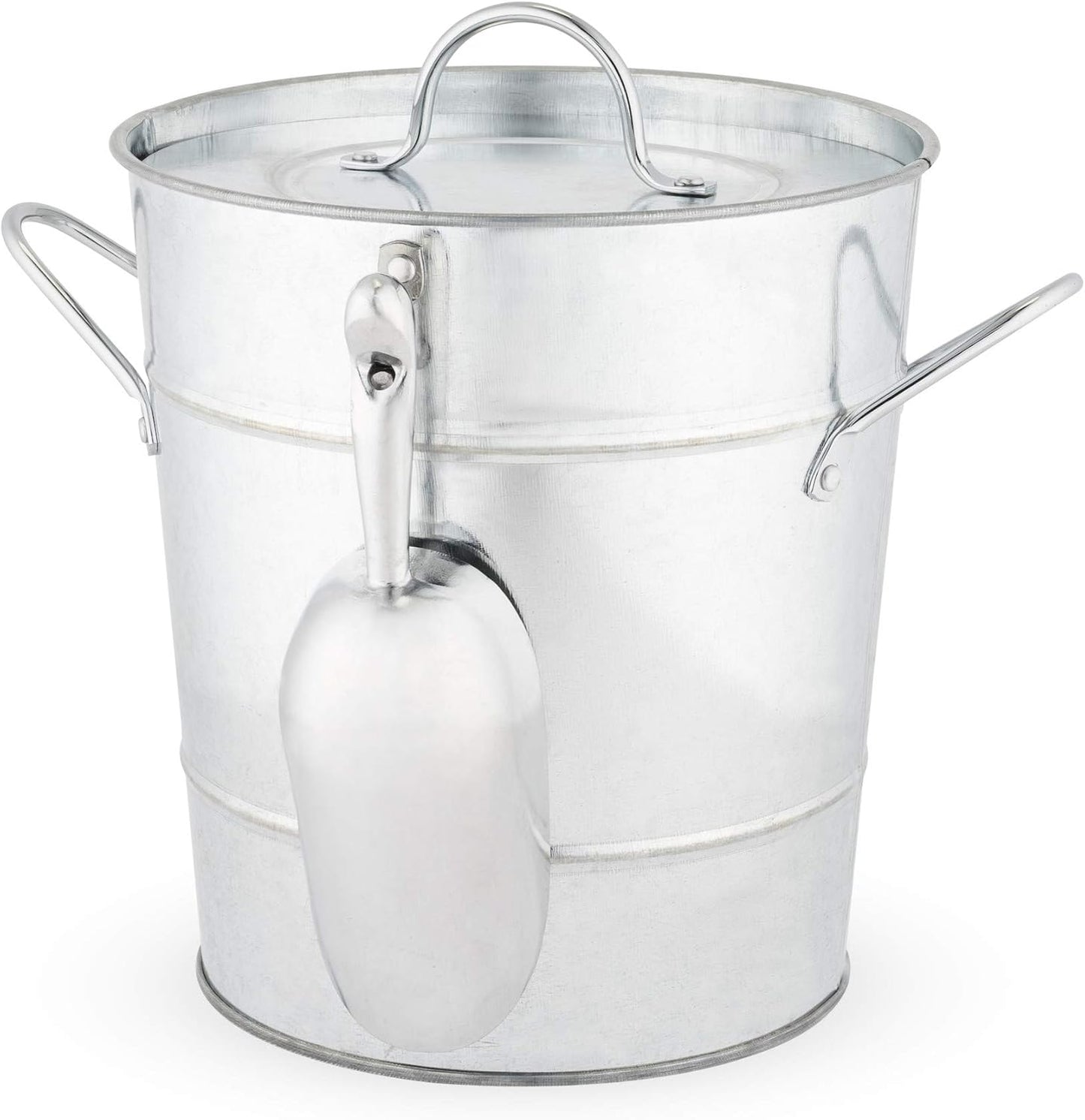 Twine Insulated Ice Bucket with Lid, Scoop & Handles for Beer, Wine, Champagne, Beverages, 1 Gal Galvanized Metal Bucket, Steel Ice Container for BBQs, Indoor & Outdoor Party Supplies, Bar Accessories