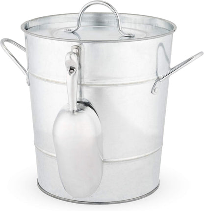 Twine Insulated Ice Bucket with Lid, Scoop & Handles for Beer, Wine, Champagne, Beverages, 1 Gal Galvanized Metal Bucket, Steel Ice Container for BBQs, Indoor & Outdoor Party Supplies, Bar Accessories