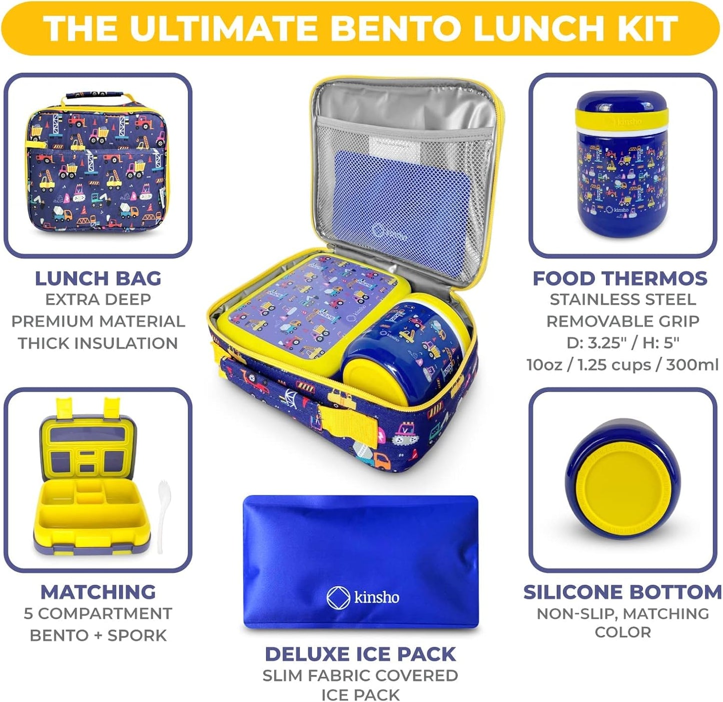 Bento Box with Stainless Steel Thermo, Insulated Lunch Bag, Ice Pack Set for Kids - 5 Compartments, Lunches or Snack Container for Girls, Toddlers Daycare Pre-School, Kindergarten Purple Unicorn
