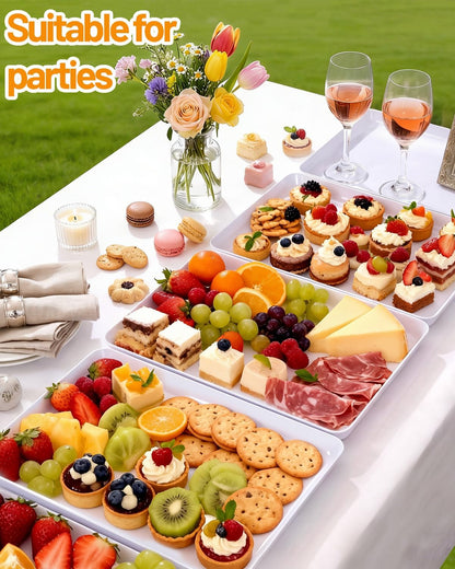 YOUBET 6 PCS Plastic Serving Trays - White Trays for Serving Food - Super Strong Disposable Platters, Heavy Duty Plastic Trays for BBQ, Picnic, Party, Wedding