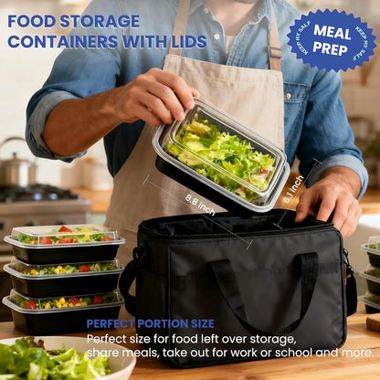 32oz 10 Pack Meal Prep Containers, BPA-Free Microwave Freezer Dishwasher Safe To Go Food Containers, Disposable Food Storage Containers with Lids, Leakproof Food Prep Containers with Lids