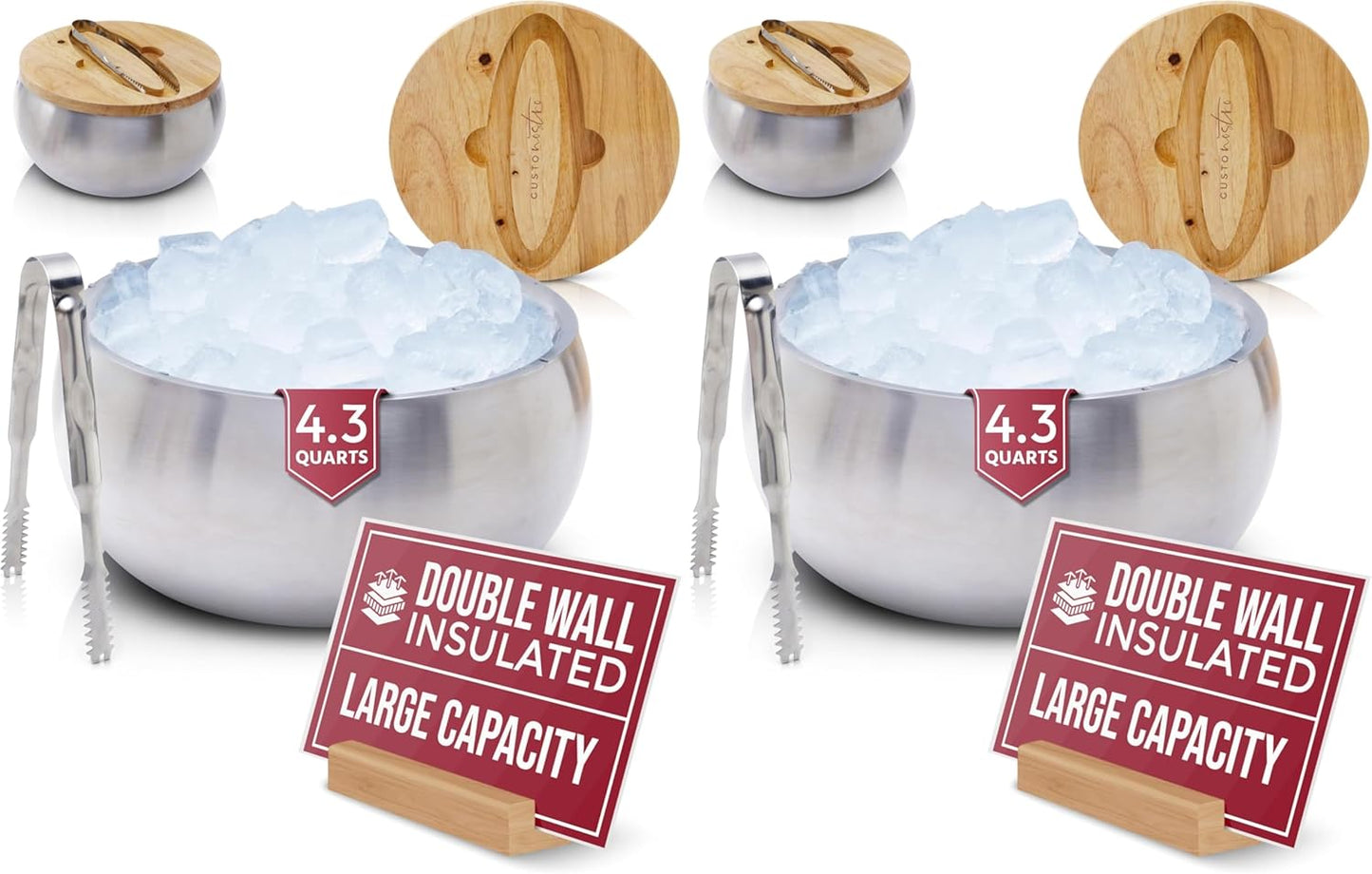 Gusto Nostro 4.1L Insulated Ice Bucket with Lid and Tongs, Double Wall Stainless Steel Ice Bucket Large, BPA Free Ice Bucket for Cocktail Bar, Keeps Champagne, Wine, Beer Chill for Parties