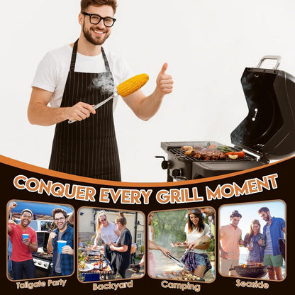 TIVOLI 4PCS Grilling Accessories, Heavy Duty BBQ Tool Set with Stainless Steel Spatula, Tongs, Fork, Cleaning Brush, Wood Handles Barbecue Utensils Kit for Outdoor, Perfect Grill Gifts for Dad Men