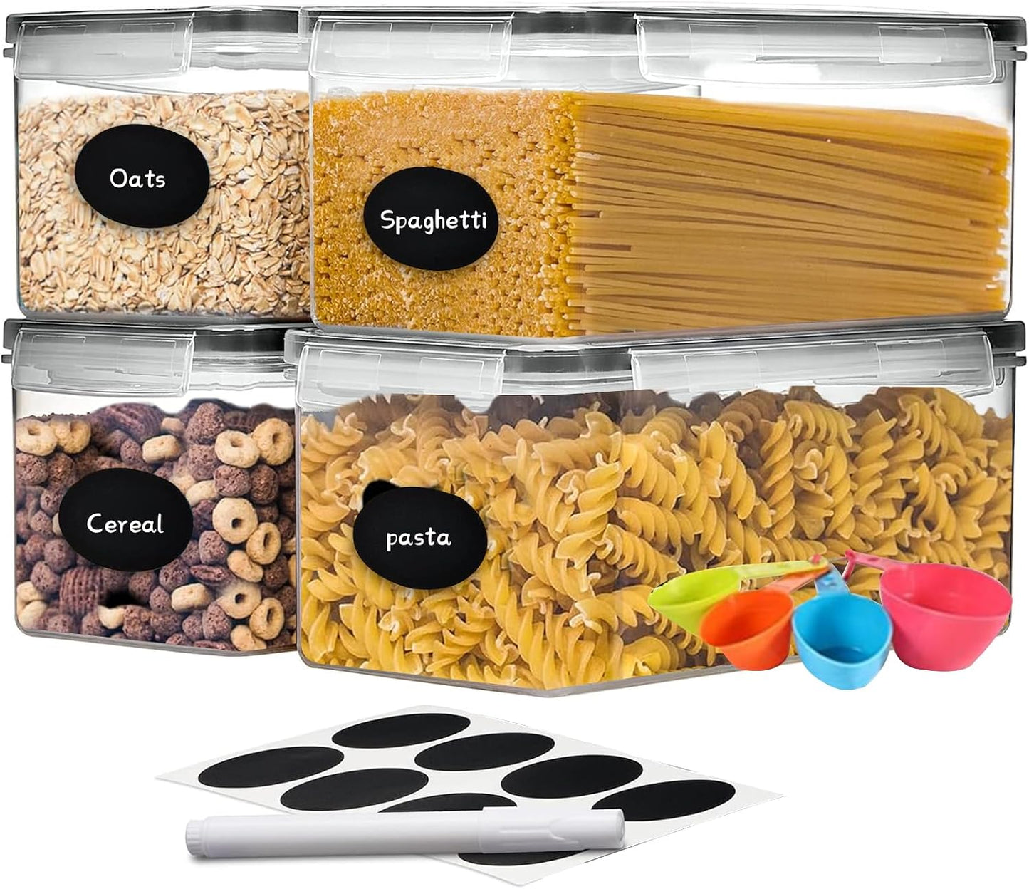 42pcs Airtight Containers, Clear Stackable Dry Food Storage | 42pk clear airtight containers with tight lids keep dry food fresh. Safe plastic, stackable for pantry kitchen storage