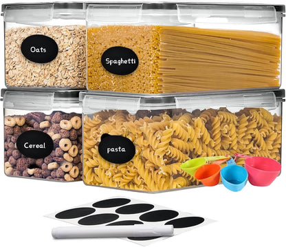 42pcs Airtight Containers, Clear Stackable Dry Food Storage | 42pk clear airtight containers with tight lids keep dry food fresh. Safe plastic, stackable for pantry kitchen storage