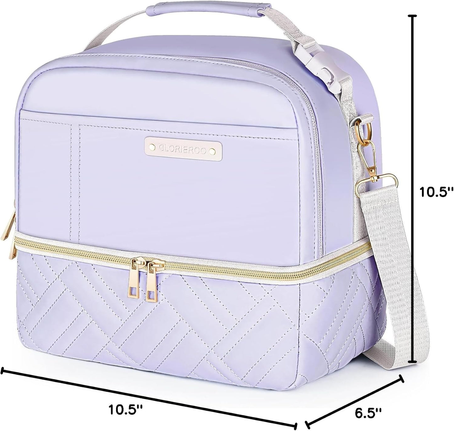 Double Deck Lunch Box Bag Women - Vegan Leather Insulated Waterproof Leakproof Cooler for Work Travel Picnics - Teacher Mothers Day Christmas Birthday Gifts