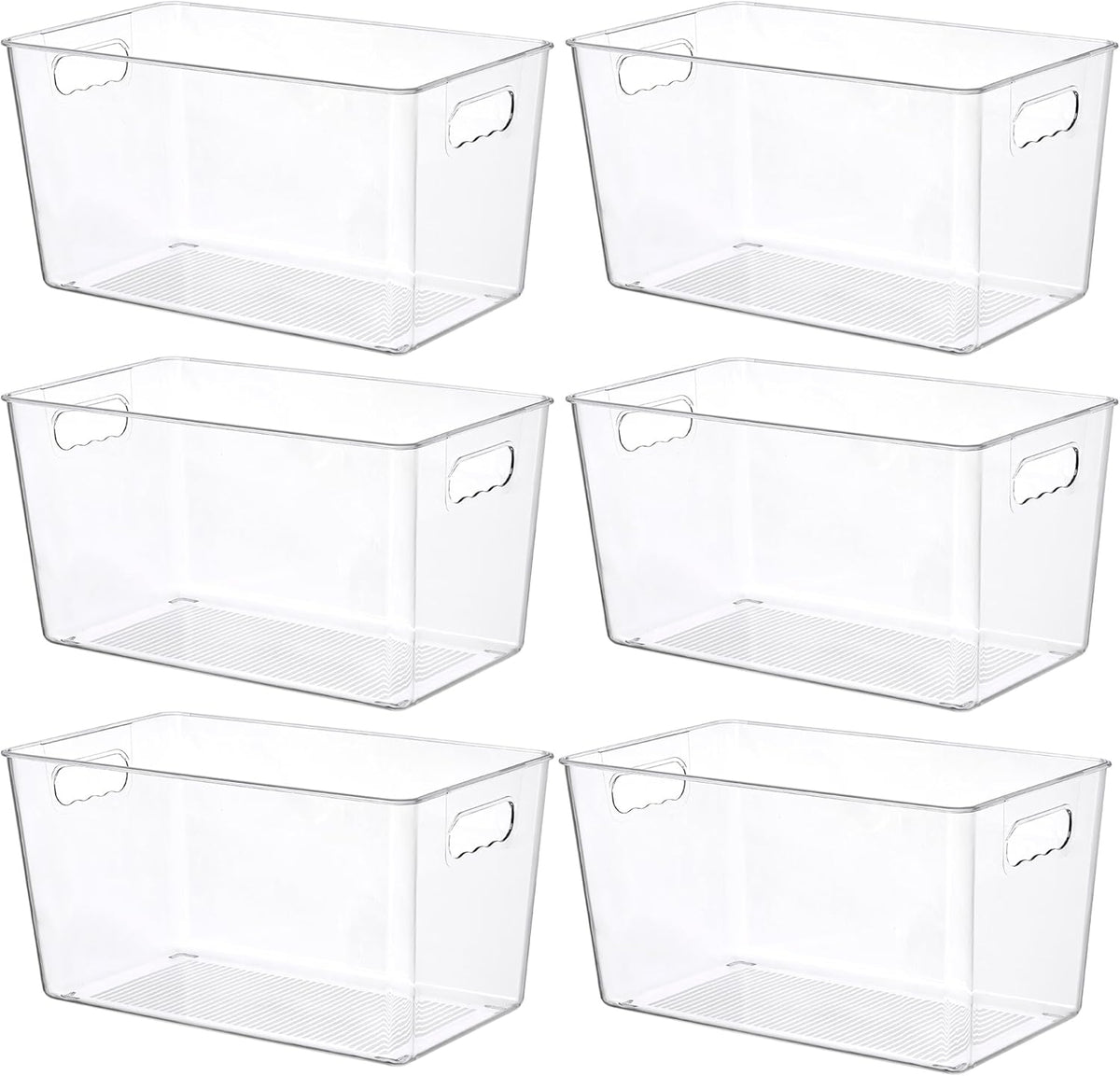 Vtopmart Clear Plastic Storage Bins, 6 PCS Pantry Organizer Bins with Handle for Refrigerator, Fridge, Cabinet, Kitchen, Countertops, Cupboard, Freezer Organization and Storage, Large