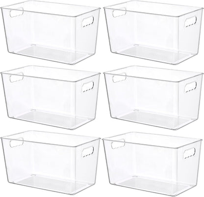 Vtopmart Clear Plastic Storage Bins, 6 PCS Pantry Organizer Bins with Handle for Refrigerator, Fridge, Cabinet, Kitchen, Countertops, Cupboard, Freezer Organization and Storage, Large