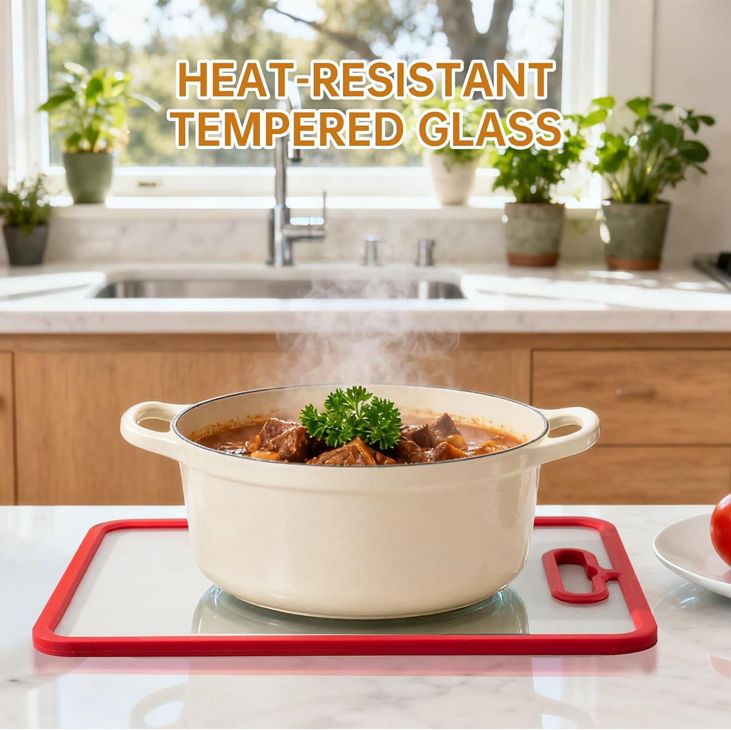 2Pcs White Glass Cutting Board for Kitchen, Tempered Glass Chopping Board with Non-Slip Edges, Dishwasher Safe Clear Cutting Board Set, Heat & Shatter Resistant,15"×11" & 13"×9"