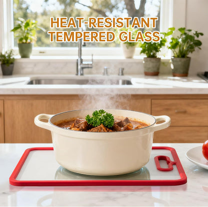 2Pcs White Glass Cutting Board for Kitchen, Tempered Glass Chopping Board with Non-Slip Edges, Dishwasher Safe Clear Cutting Board Set, Heat & Shatter Resistant,15"×11" & 13"×9"
